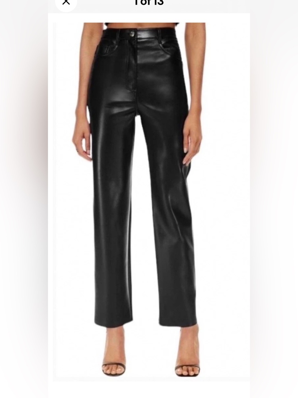 Wilfred by Aritzia Melina Black straight Faux Leather Jeans, classic look.